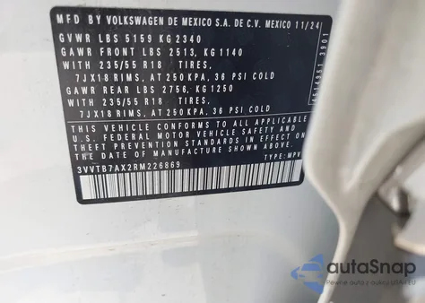 2024 Volkswagen Tiguan 2.0T Wolfsburg Edition from USA, damaged, VIN 3VVTB7AX2RM226869